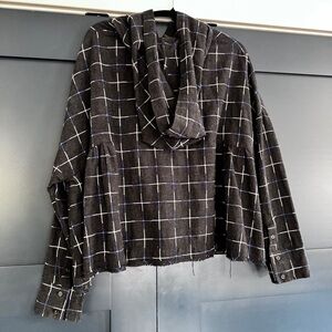 Anthropologie Storia Window Pane Grid Button Up Baby Doll Hoodie Small New